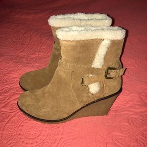 NIB!!  Chestnut Suede Wedge Boots!